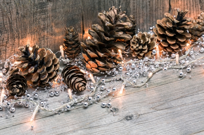 Гирлянда и настоящие шишки Шишки и гирлянда