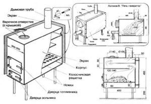 Чертеж металлической отопительной печки